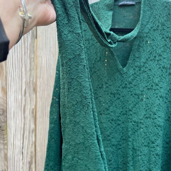 NALLIE & MILLIE Green Lace Tunic Top with Tie Women’s Large - Picture 7 of 10